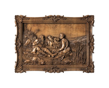 Панно Охотники на привале (картина Перова В.Г), 3d модель для ЧПУ