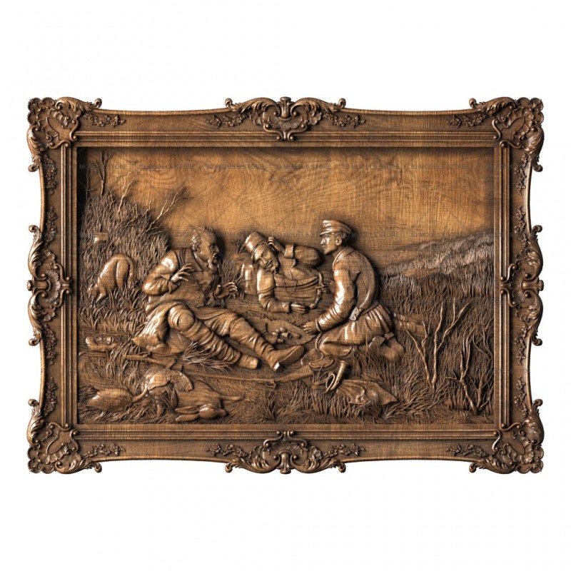 Панно Охотники на привале (картина Перова В.Г), 3d модель для ЧПУ