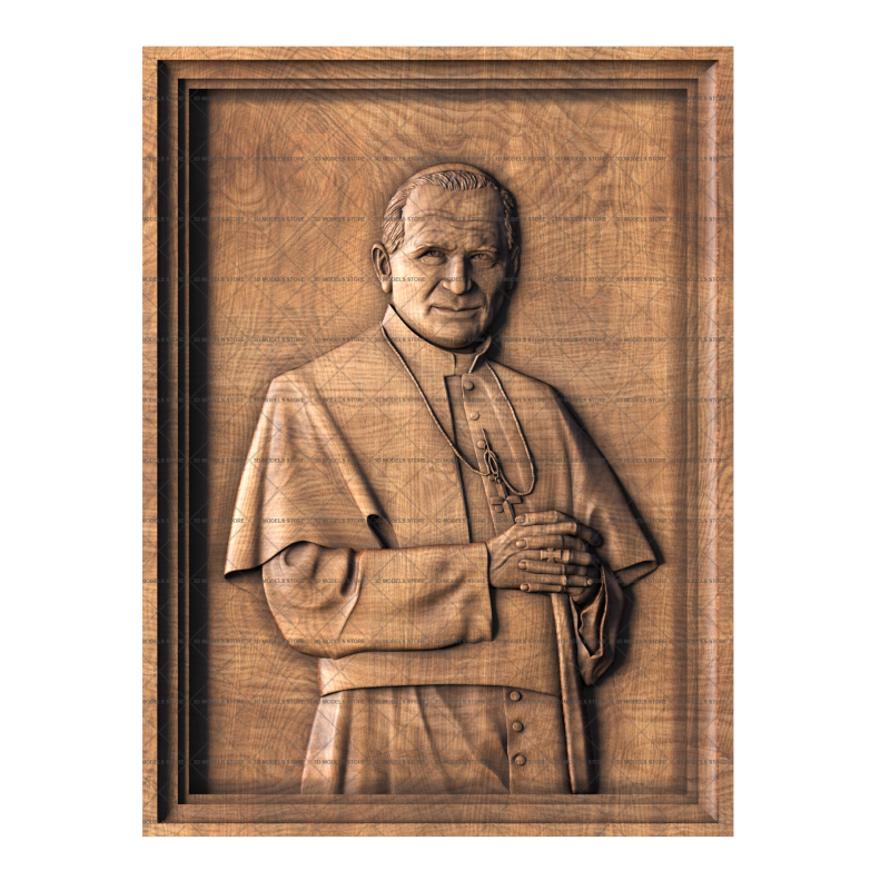 Панно папа римский Иоанн Павел II, 3d модель для ЧПУ