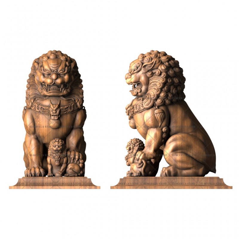 Скульптура Китайского императорского льва, 3d модель для ЧПУ