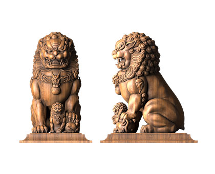 Скульптура Лев и львенок, 3d модель для ЧПУ