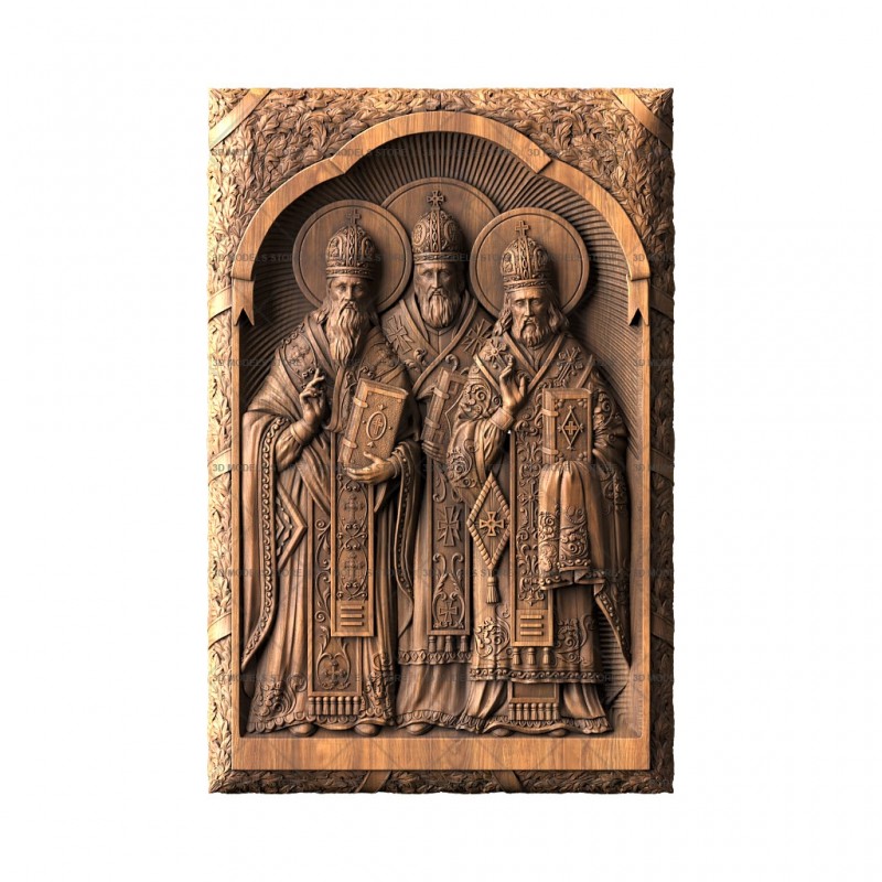 Икона Святители Иоанн Златоуст, Григорий Богослов, Василий Великий, 3d модель для ЧПУ