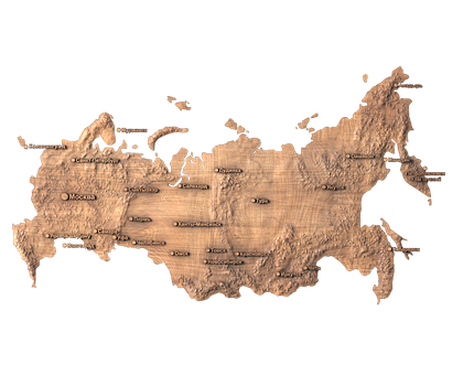 Географическая карта России, 3d модель для ЧПУ