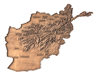 Географическая карта Афганистан, 3d модель для ЧПУ