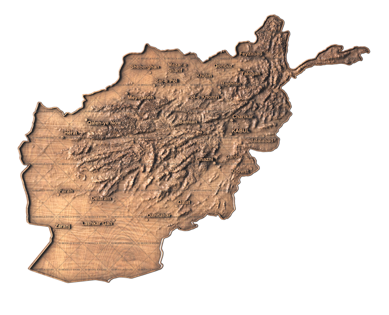 Географическая карта Афганистан, 3d модель для ЧПУ