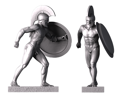 Афайя — стоящий воин с щитом, 3d модель для ЧПУ