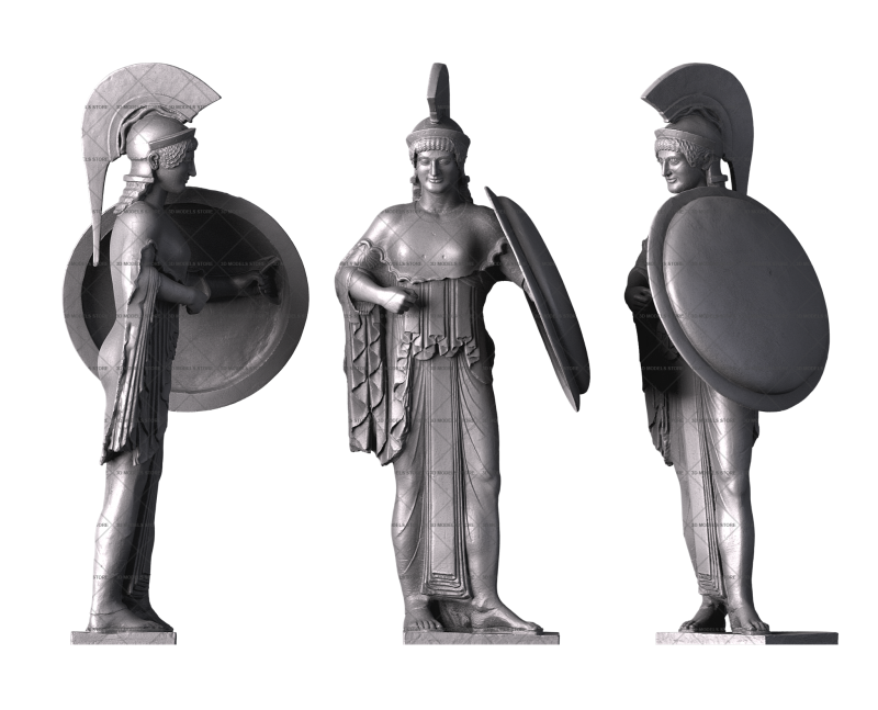 Афина с щитом, 3d модель для ЧПУ