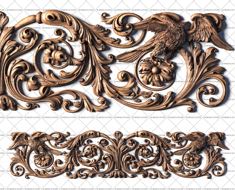 Горизонтальный декор с птицей, 3d модель для ЧПУ