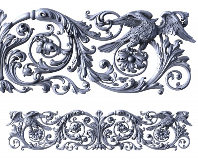 Горизонтальный декор с птицей, 3d модель для ЧПУ