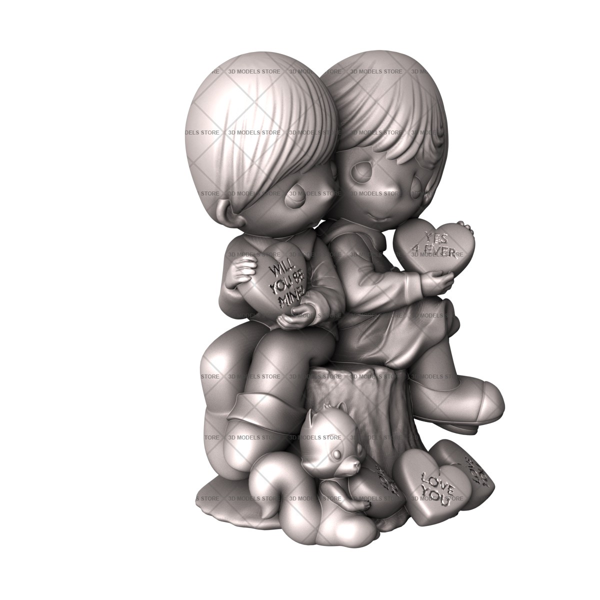 Скульптура мальчик и девочка, 3d модель для ЧПУ