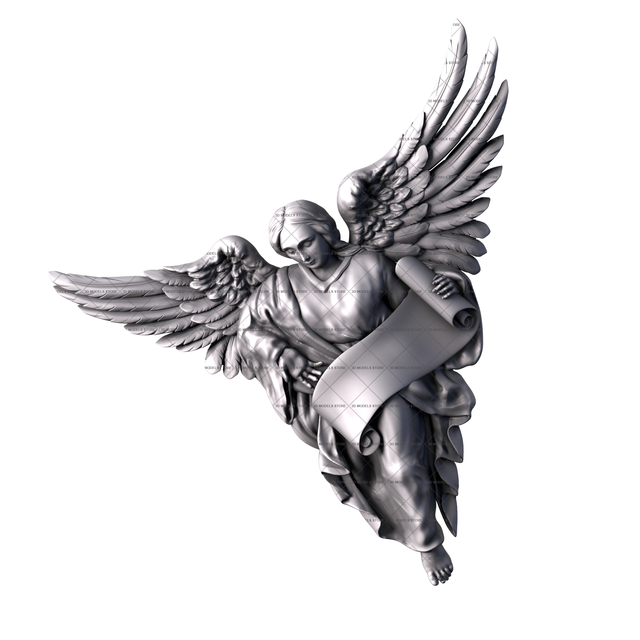 Ангел со свитком, 3d модель для ЧПУ