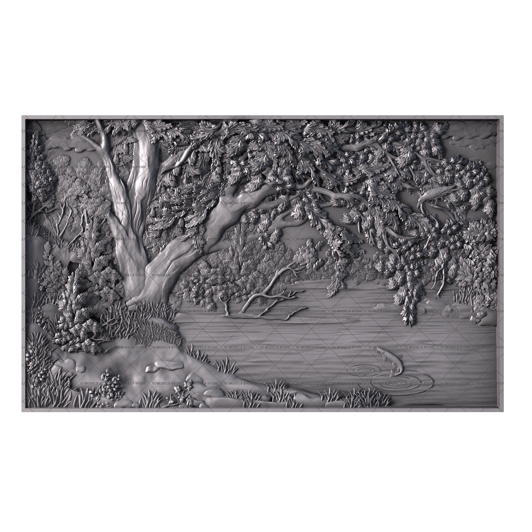 Панно Озеро в лесу, 3d модель для ЧПУ