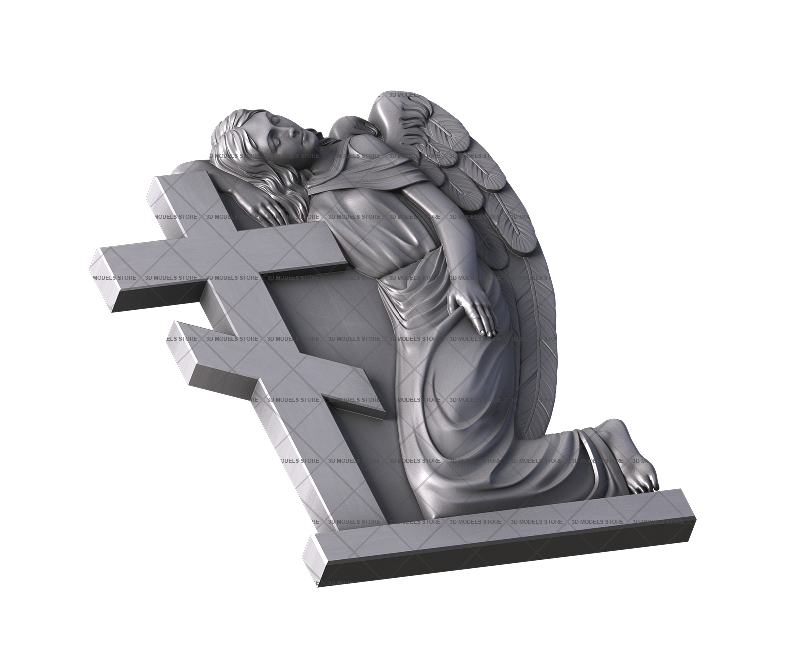 Памятник с ангелом и крестом, 3D (stl) модель