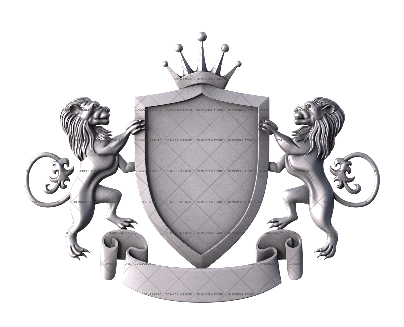 Герб щит и львы, 3d модель для ЧПУ
